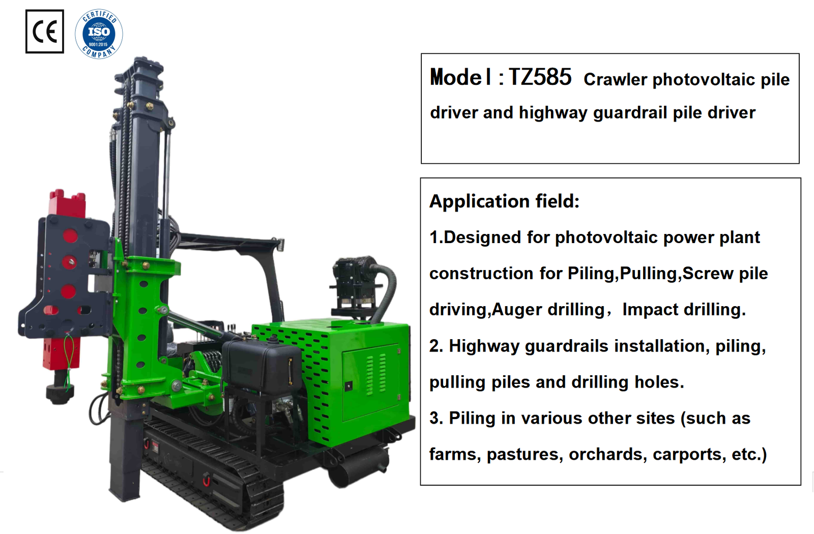 Model‑585 tracked pile driver for solar and guardrail projects