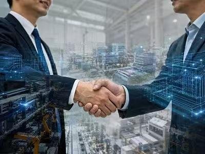 Business handshake, industrial cooperation and business partnership for contact us page