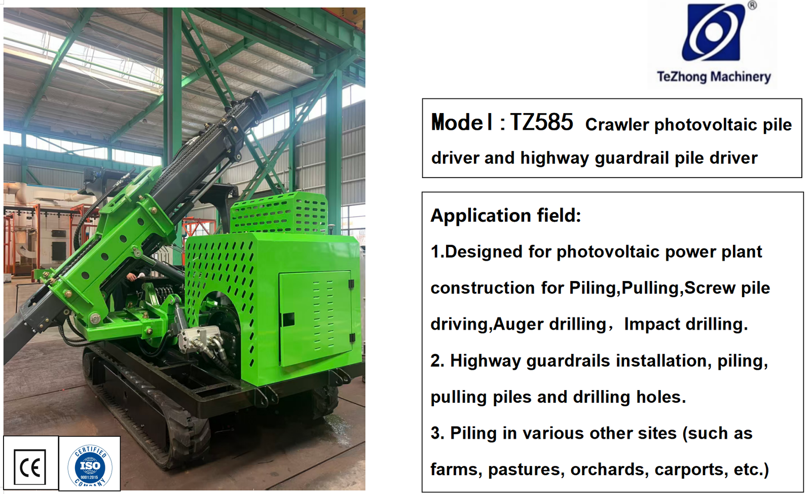 TZ585 crawler solar pile driver,max piling heighte4.0meter